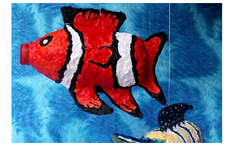 Make a fish mobile using CelluClay™ Papier Mache and recycled materials!